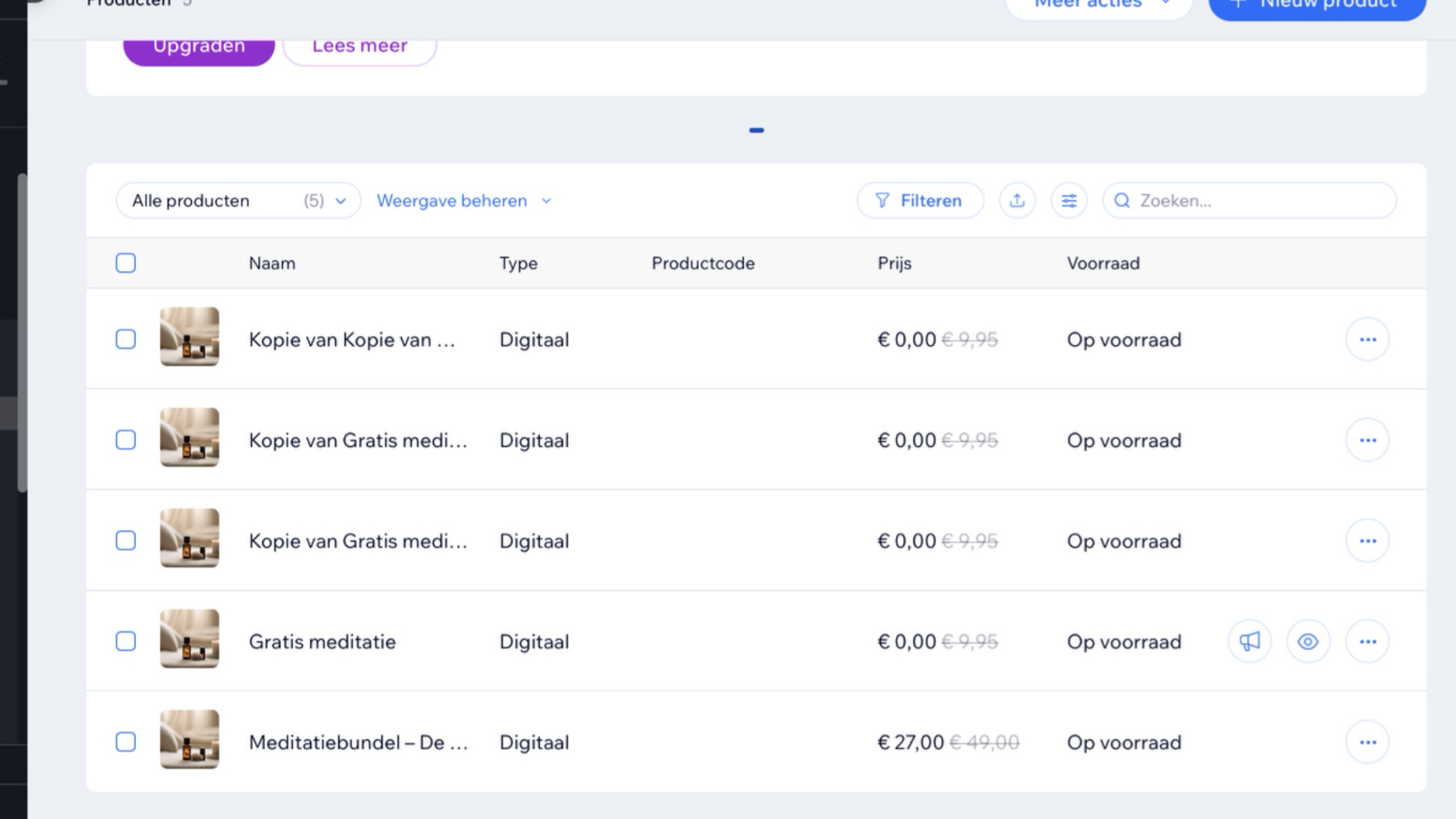 Screenshot van producten en koppelingen in een website-omgeving