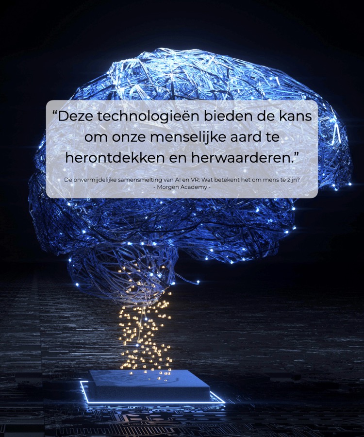 Lichtgevend brein met quote over het herontdekken en herwaarderen van onze menselijke aard