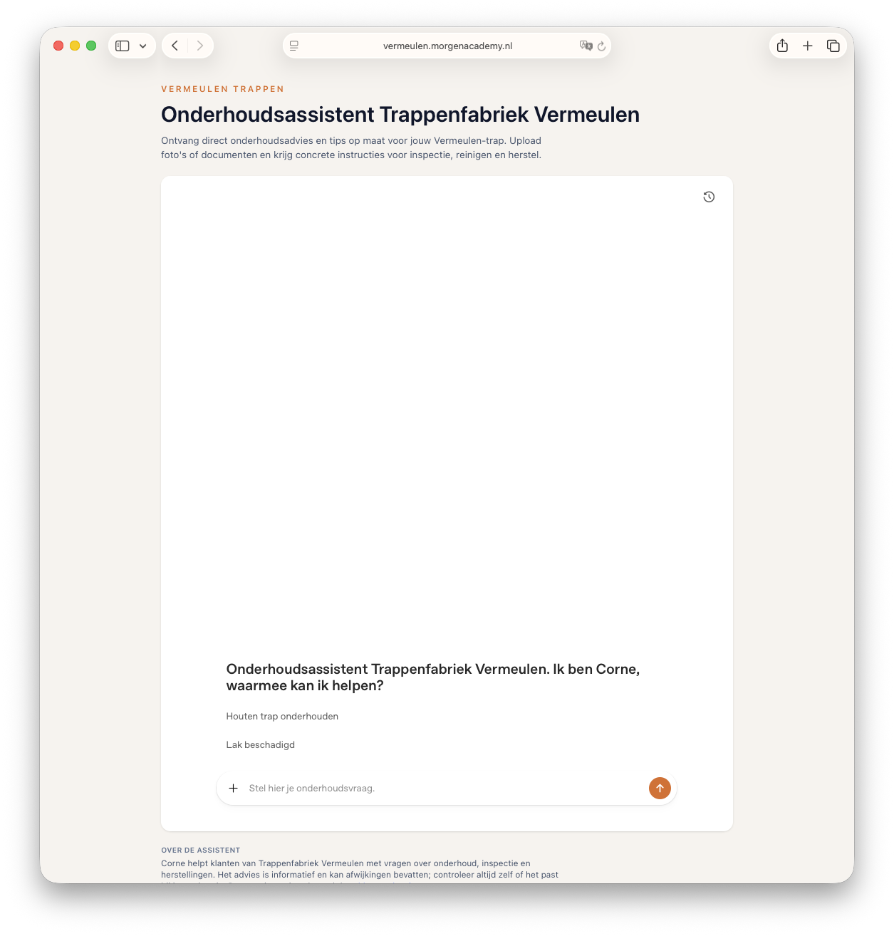 Screenshot van een digitaal onderhoudsadvies op basis van documentatie